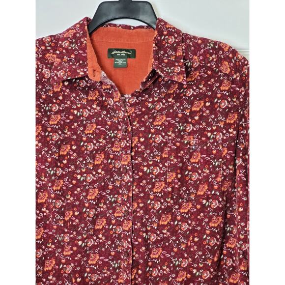 Vintage 90’s Eddie Bauer Women’s Corduroy Floral Button Up Collar Shirt Size XL - Picture 12 of 14